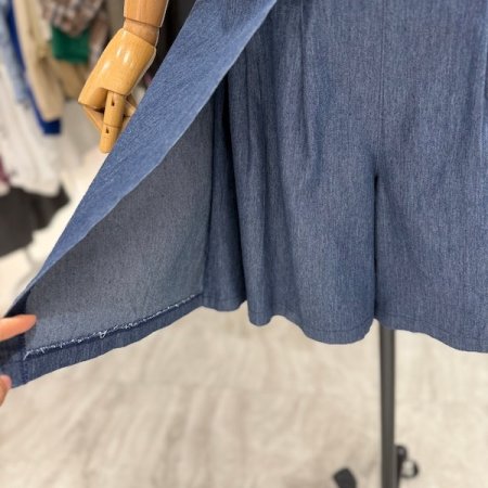 플리츠 랩 ST 데님 반바지