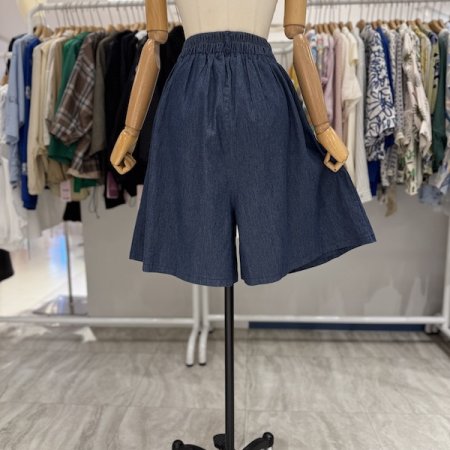 플리츠 랩 ST 데님 반바지