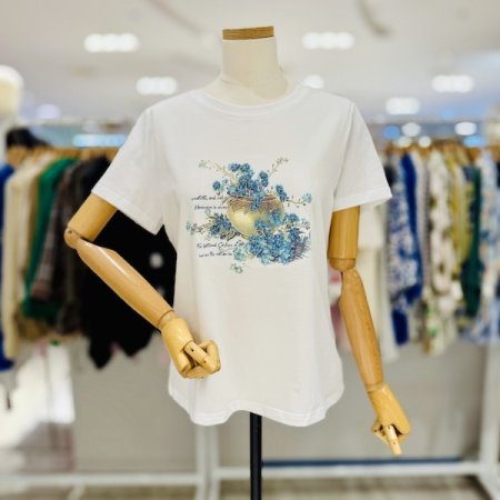 플라워 포인트 라인 티셔츠