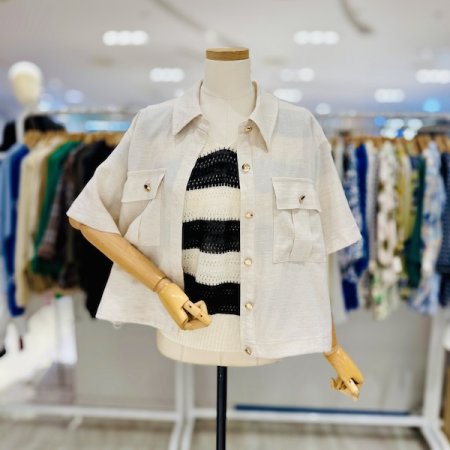 린넨 반팔 밑단 스트링 자켓