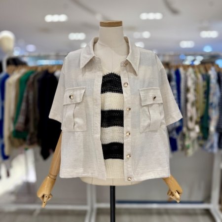 린넨 반팔 밑단 스트링 자켓