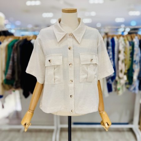 린넨 반팔 밑단 스트링 자켓