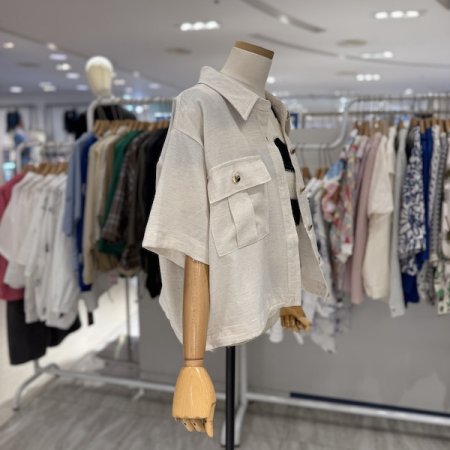 린넨 반팔 밑단 스트링 자켓