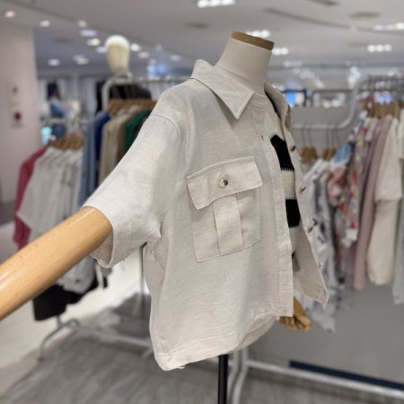 린넨 반팔 밑단 스트링 자켓