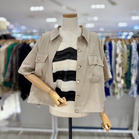 린넨 반팔 밑단 스트링 자켓