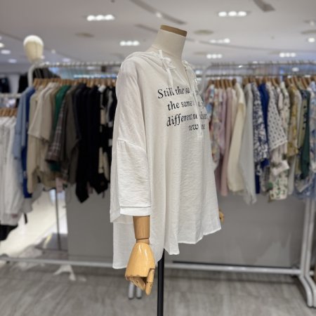 넥 지퍼 후드 나염 티셔츠