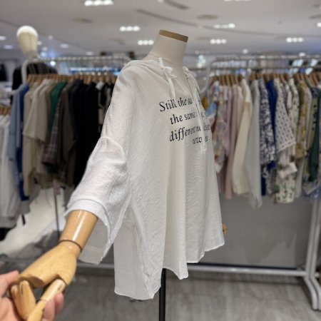 넥 지퍼 후드 나염 티셔츠