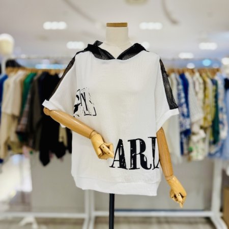 망사 포인트 후드 티셔츠