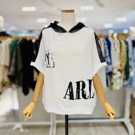 망사 포인트 후드 티셔츠