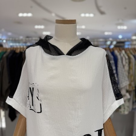 망사 포인트 후드 티셔츠