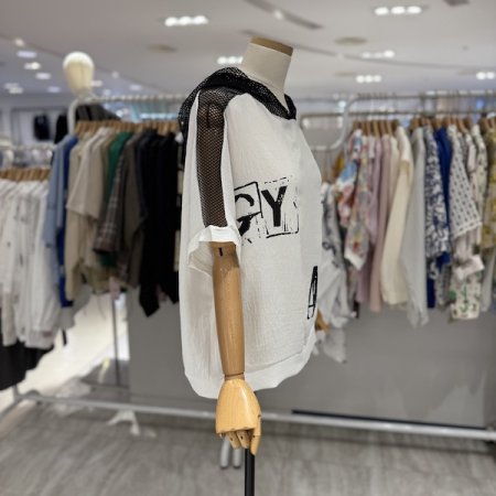 망사 포인트 후드 티셔츠