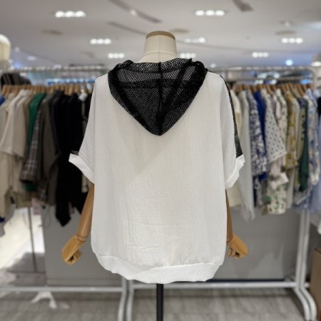 망사 포인트 후드 티셔츠