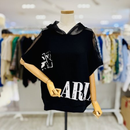 망사 포인트 후드 티셔츠