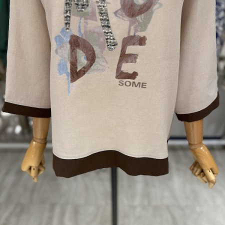 린넨 ST 배색 7부 티셔츠