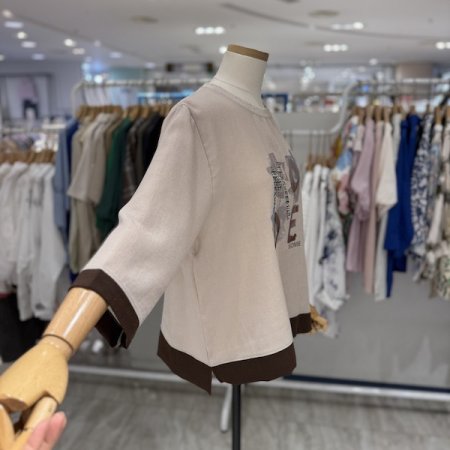 린넨 ST 배색 7부 티셔츠