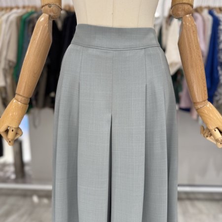 폴리 투핀턱 주름 통 팬츠