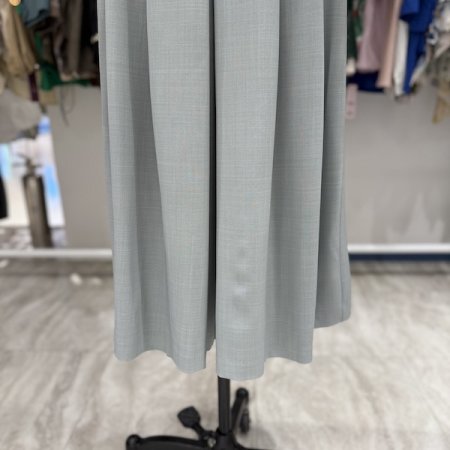 폴리 투핀턱 주름 통 팬츠