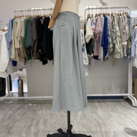 폴리 투핀턱 주름 통 팬츠