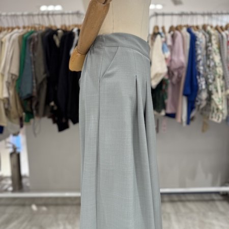 폴리 투핀턱 주름 통 팬츠