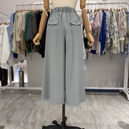 폴리 투핀턱 주름 통 팬츠