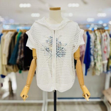 스카시 니트 후드 조끼