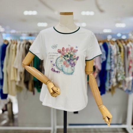 유리꽃 배색 반팔티셔츠