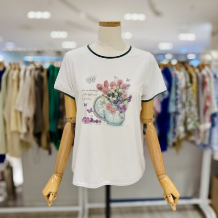 유리꽃 배색 반팔티셔츠