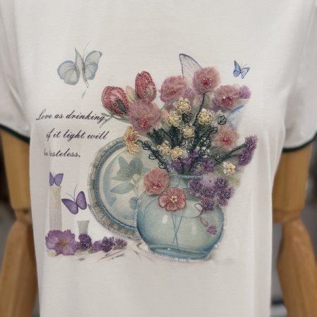 유리꽃 배색 반팔티셔츠