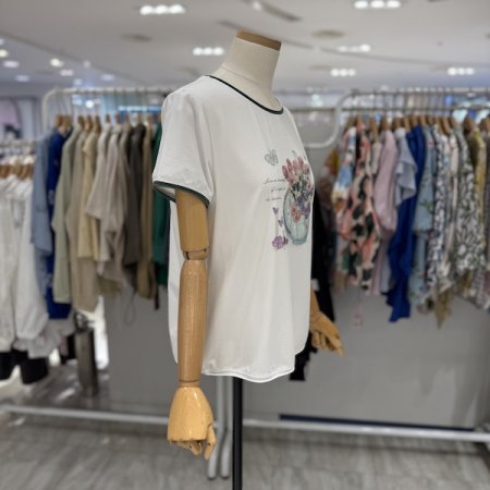 유리꽃 배색 반팔티셔츠