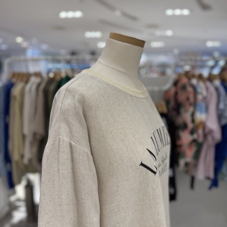 린넨 레터링 라운드 티셔츠