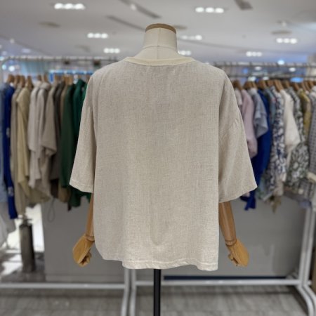 린넨 레터링 라운드 티셔츠