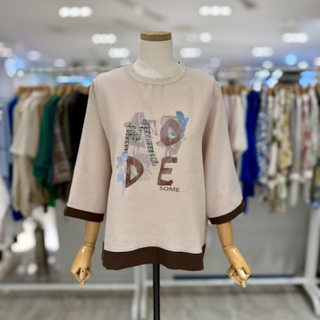 7부 끝단 배색 티셔츠