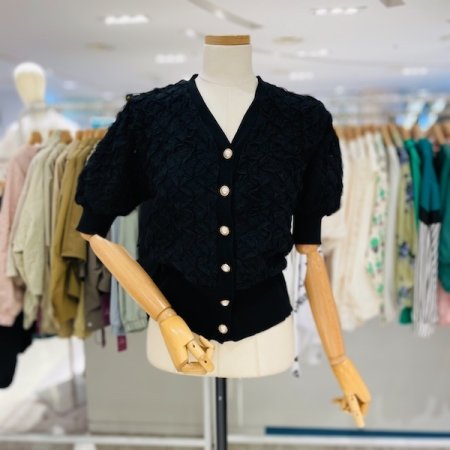 펄 플라워 V넥 반팔 가디건