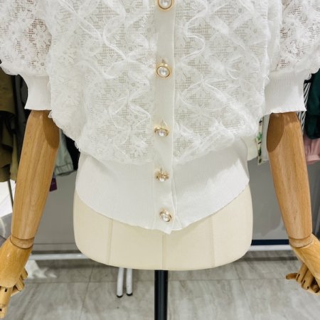 펄 플라워 V넥 반팔 가디건