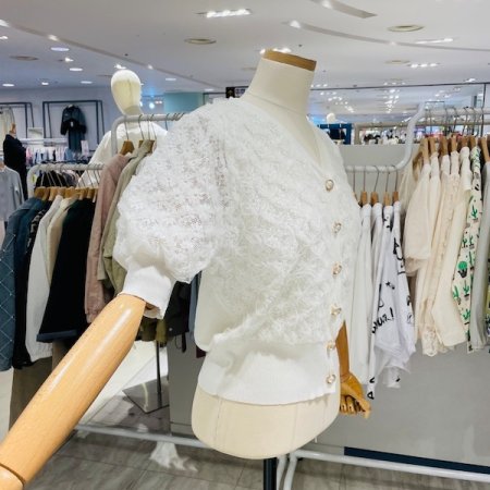 펄 플라워 V넥 반팔 가디건