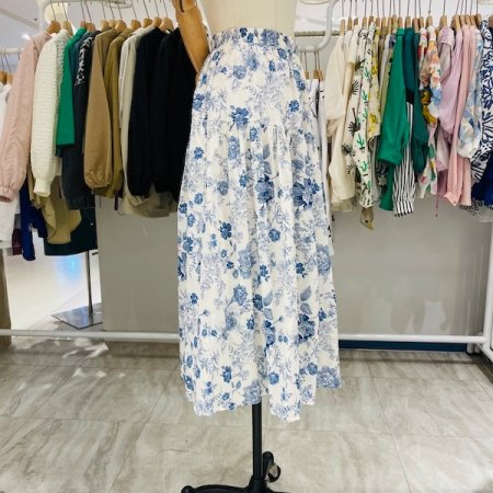 나염 플라워 밴딩 스커트