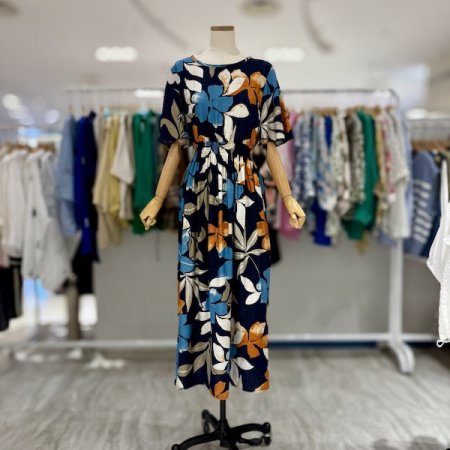 허리 스모크 빅 플라워 원피스