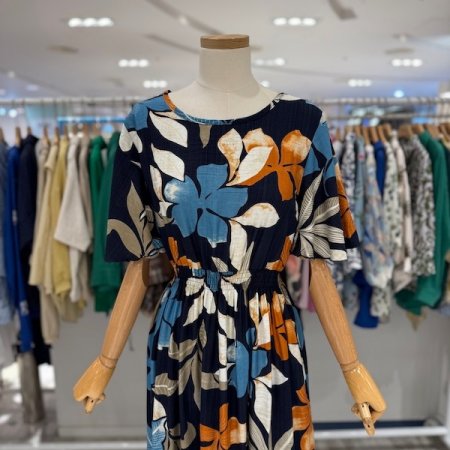 허리 스모크 빅 플라워 원피스