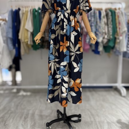 허리 스모크 빅 플라워 원피스