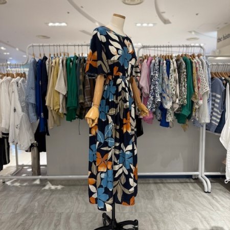 허리 스모크 빅 플라워 원피스