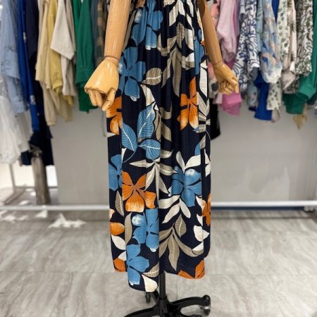 허리 스모크 빅 플라워 원피스