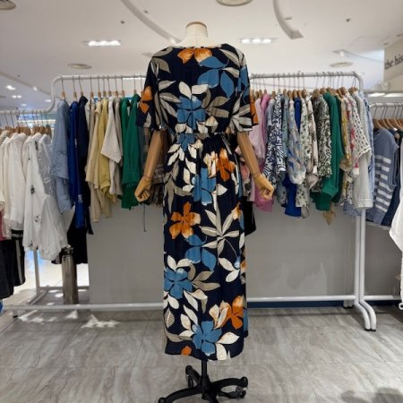 허리 스모크 빅 플라워 원피스