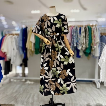 허리 스모크 빅 플라워 원피스