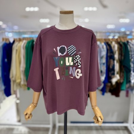 스테파니 나염 레터링 7부 티셔츠