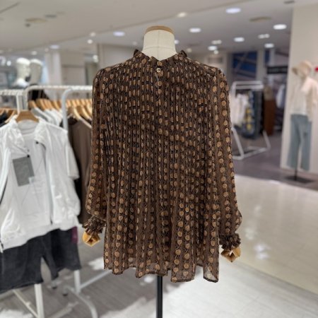 주름 체크 블라우스