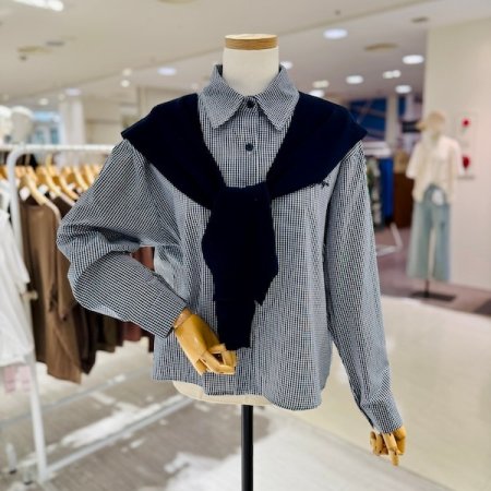 체크 자수 숄세트 셔츠