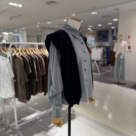 체크 자수 숄세트 셔츠