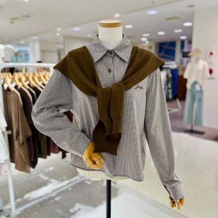 체크 자수 숄세트 셔츠