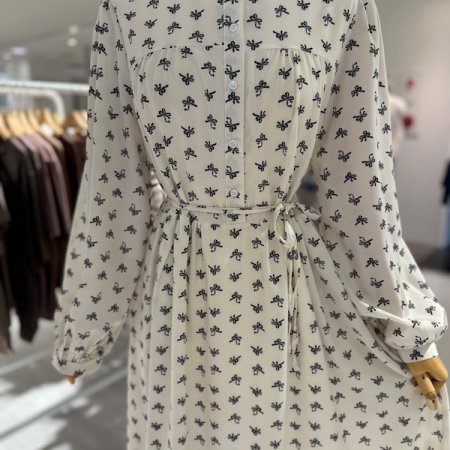 리본 패턴 허리끈 원피스