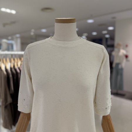 러브 진주 5부 소매 니트